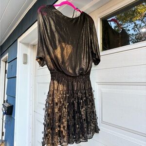 S.L. Fashions Black with Gold Shimmer Highlights Mini Dress.